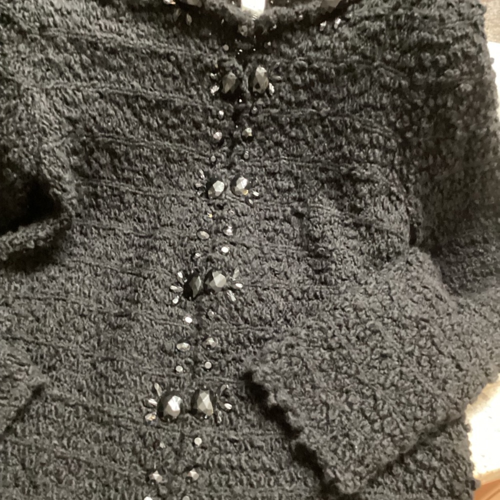 Chico’s Cardigan Sweater Size 1 Black With Embellishments Preppy! Classic! - Picture 6 of 16